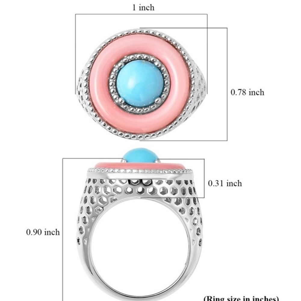NWT Sleeping Beauty Turquoise & Pink Mother of Pearl Ring in .925 Sterling - Picture 4 of 8